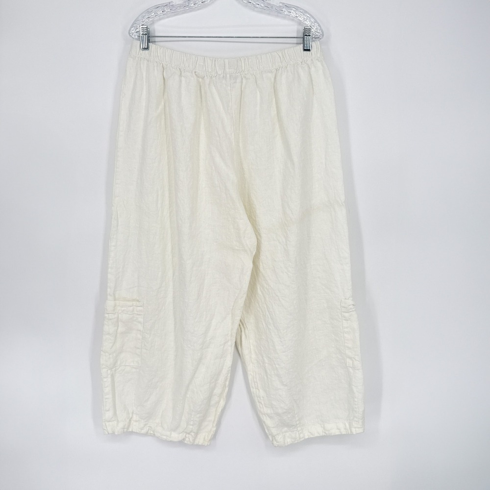 Bryn Walker Womens XL White Linen Wide Leg Crop Cargo Pants Lagenlook Resort USA - Picture 6 of 6